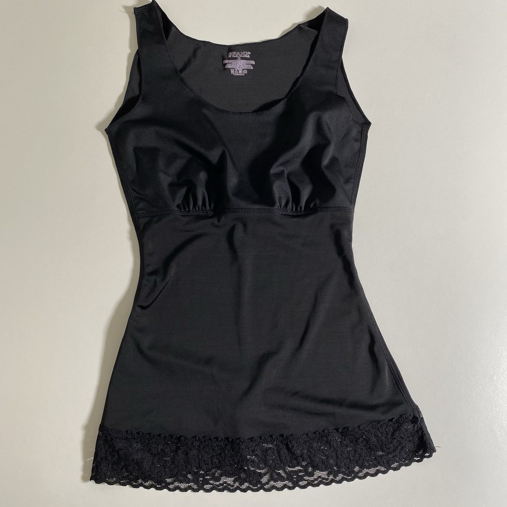 Spanx Hide &‎ Sleek Lace Trim Scoop Neck Cami Women Sz S Black Shaper Tank Top
